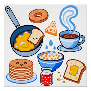 Moeilijk Ontbijtpatroon – Kawaii Eten Naadloos Perfect Poster