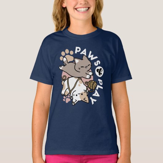 Moeilijk Ontwerp van Speelse Katten – Leuke Pootje T-shirt (Voorkant)