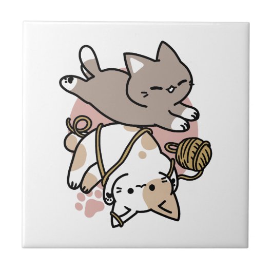 Moeilijk Ontwerp van Speelse Katten – Leuke Pootje Tegeltje (Voorkant)