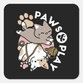 Moeilijk Ontwerp van Speelse Katten – Leuke Pootje Vierkante Sticker