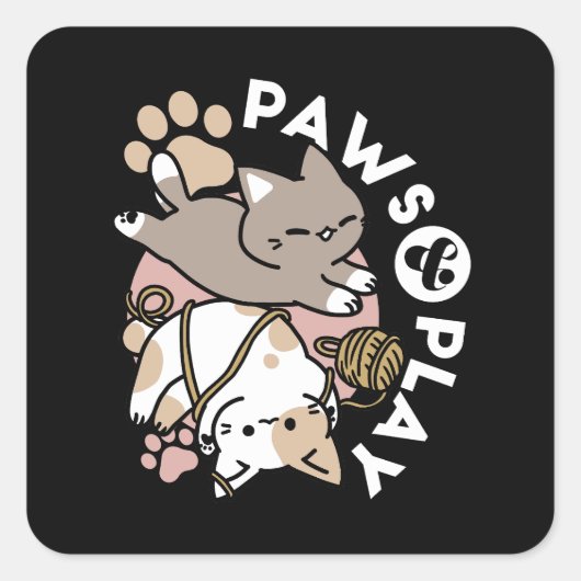 Moeilijk Ontwerp van Speelse Katten – Leuke Pootje Vierkante Sticker (Voorkant)