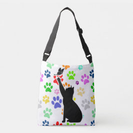 Moeilijk patroon kat die een vlinder achtervolgt crossbody tas