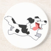 Moeilijk rennende cartoon bordercollie onderzetter (Voorkant)
