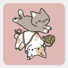 Moeilijk Speelse Katten Ontwerp – Leuke Pootjes en Vierkante Sticker