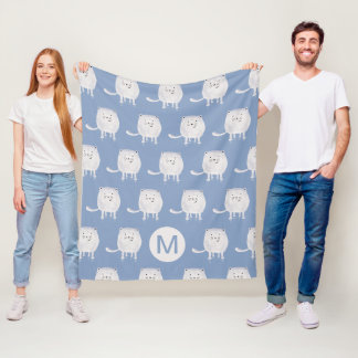 Moeilijk Stuiterende Witte Kat Patroon Monogram Bl Fleece Deken