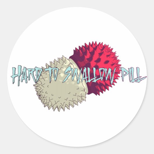 Moeilijk te slikken pil ronde sticker (Voorkant)