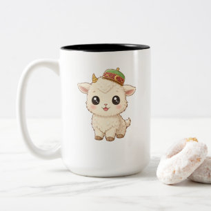 Moeilijk te vertalen 'Cute Kawaii Baby Geit met Tr Tweekleurige Koffiemok