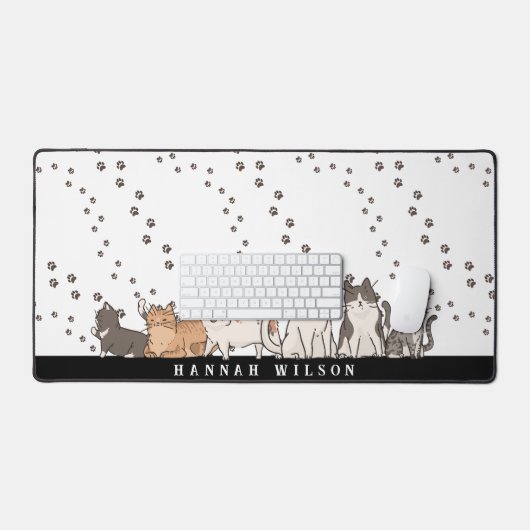 Moeilijk Tekenfilmkattenpatroon | Monogram Bureaumat (Keyboard & Muis)