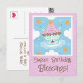 Moeilijk Vliegend Katje Kat Gezicht Cupcake Verjaa Briefkaart (Voorkant / Achterkant)