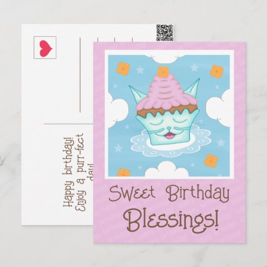 Moeilijk Vliegend Katje Kat Gezicht Cupcake Verjaa Briefkaart (Voorkant / Achterkant)