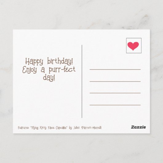 Moeilijk Vliegend Katje Kat Gezicht Cupcake Verjaa Briefkaart (Achterkant)