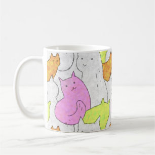 Moeilijk Waterverf Katten Doodle Patroon Koffiemok