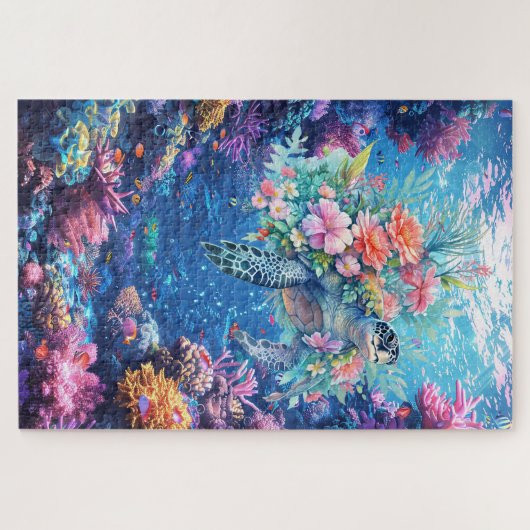 Moeilijk Zee Schildpad Waterverf Koraalrif Oceaan Legpuzzel (Horizontaal)
