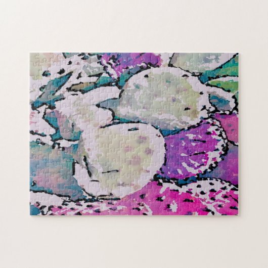 Moeilijke Abstracte roze en groene cactus Puzzle Legpuzzel (Horizontaal)