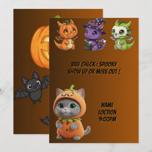 Moeilijke Babydraken Pompoen Kat Halloween Uitnodi Kaart