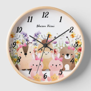 Moeilijke babyhuisdieren en wilde bloemen wandklok