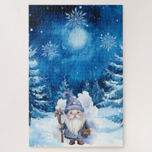 Moeilijke blauwe winter Christmas Village & Gnome Legpuzzel