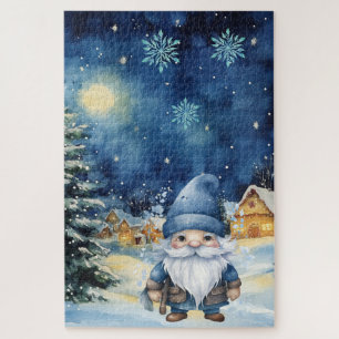 Moeilijke blauwe winter Christmas Village & Gnome Legpuzzel