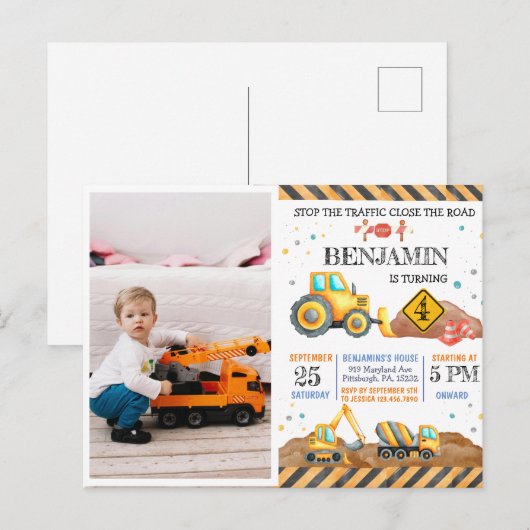 Moeilijke Bouw Truck Kinderverjaardagsfeestje Briefkaart (Voorkant / Achterkant)
