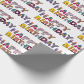 Moeilijke Dieren Fun Happy Verjaardag Script Multi Cadeaupapier (Hoek)