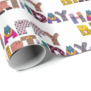 Moeilijke Dieren Fun Happy Verjaardag Script Multi Cadeaupapier