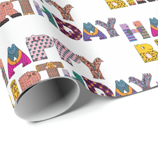 Moeilijke Dieren Fun Happy Verjaardag Script Multi Cadeaupapier (Rol Hoek)