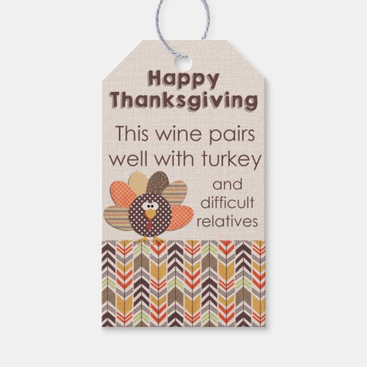Moeilijke familieleden Thanksgiving Wijn Label Cadeaulabel (Voorkant)