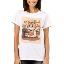 Moeilijke Fun Barista Kat met Coffee T-shirt