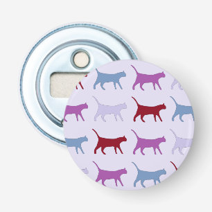 Moeilijke Geïllustreerde Katten Wandelende Paarse  Button Flesopener