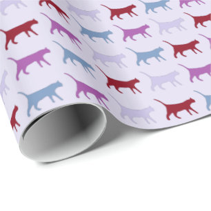Moeilijke Geïllustreerde Katten Wandelende Paarse Cadeaupapier