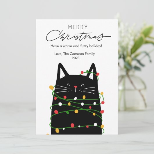 Moeilijke Kattenlichtjes Huisdierliefhebber Kerst  Feestdagenkaart (Staand voorkant)