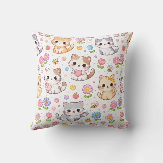 Moeilijke Kawaii Kittens en Pastelbloemen Kussen (Achterkant)