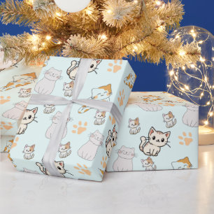 Moeilijke Kawaii Kittens & Pootsjes Patroon Inpakp Cadeaupapier