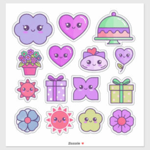 Moeilijke Kawaii Stickerset Met Harten Bloemen Sticker