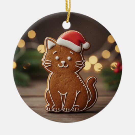 Moeilijke Kerstkat Koekje Kerstmis Keramisch Ornament (Voorkant)