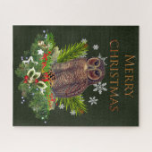 Moeilijke Kerstuil met Kerstgroen Legpuzzel (Horizontaal)