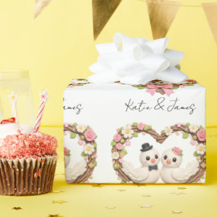 Moeilijke Liefdesvogels in een Hartvormige Bloemen Cadeaupapier