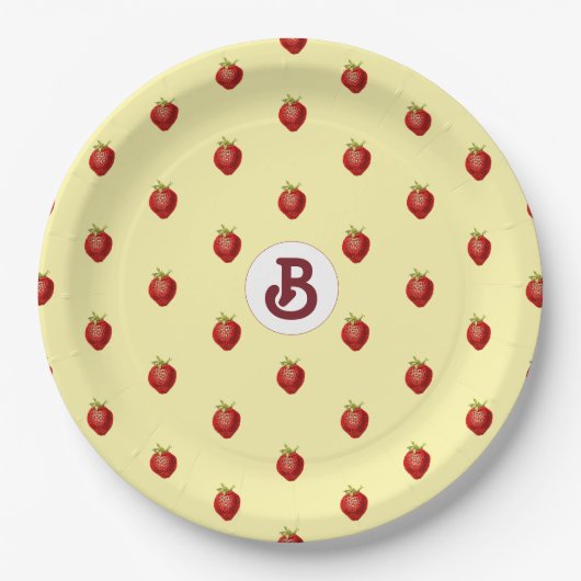 Moeilijke Meisjesnaam Aardbeikrans Monogram Papieren Bordje (Voorkant)