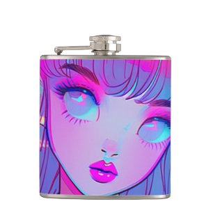 Moeilijke Neon Anime Meisje Fles Heupfles