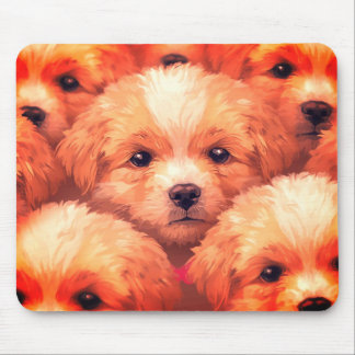 Moeilijke nest puppy's op een laptop desktop table muismat