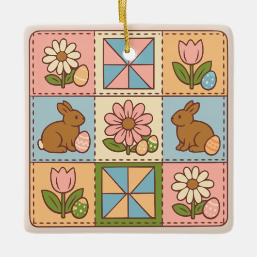 Moeilijke Pastel Paashaas Bloem Patchwork  Keramisch Ornament (Voorkant)