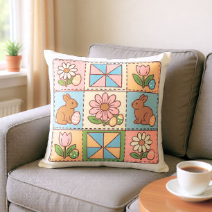 Moeilijke Pastel Paashaas Bloem Patchwork Kussen