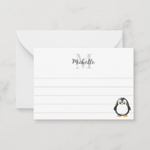 Moeilijke pinguïn cartoon aangepaste gevoerde mono notitiekaartje