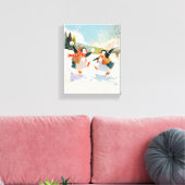 Moeilijke Pinguïns Spelen in Sneeuw Aquarel Kinder Canvas Afdruk (Insitu (Woonkamer))