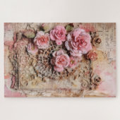 Moeilijke roze bloemen decoupage geïnspireerd legpuzzel (Horizontaal)