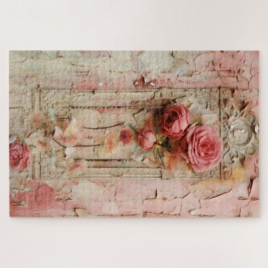 Moeilijke Roze Bloemen Grunge Decoupage Geïnspiree Legpuzzel (Horizontaal)