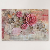 Moeilijke Roze Bloemen Grunge Decoupage Geïnspiree Legpuzzel (Horizontaal)