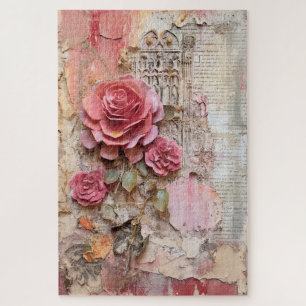 Moeilijke Roze Bloemen Grunge Decoupage Geïnspiree Legpuzzel