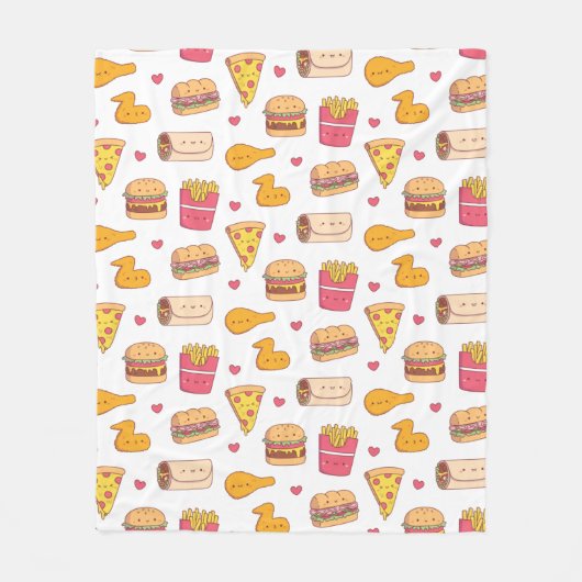 Moeilijke Snelle Voedsel Doodles Patroon Fleece Deken (Voorkant)