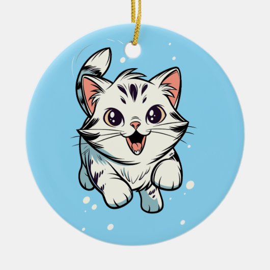 Moeilijke Speelse Kat Cartoon Kunst Keramisch Ornament (Voorkant)